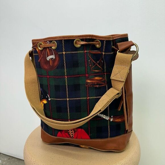 Accessories Unlimited Maine Vintage Plaid Equestrian Printed Canvas Leather Trim - Picture 7 of 16